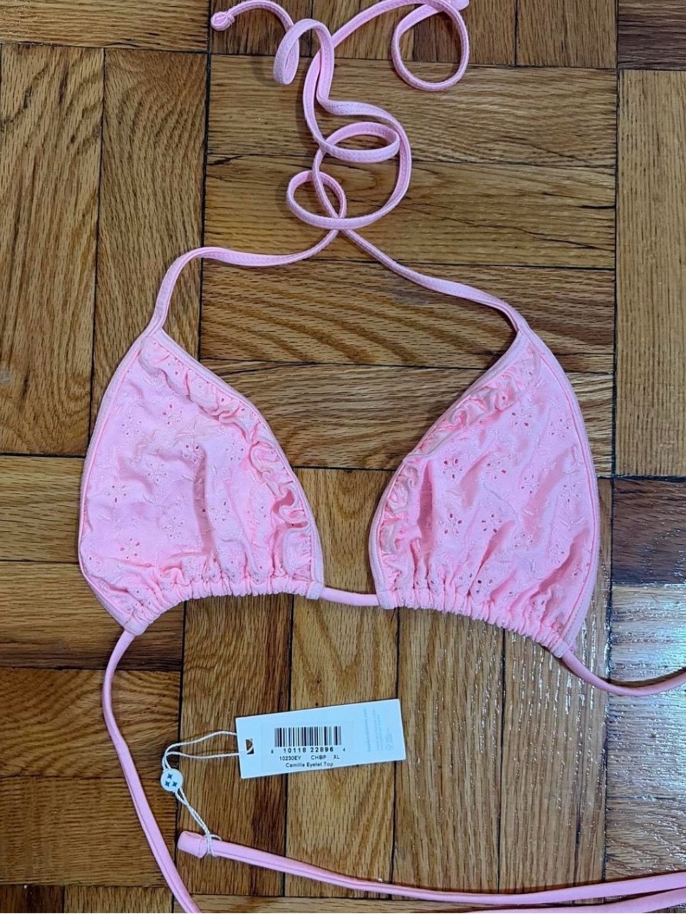 NWT Frankie's Bikinis Camilla Pink Eyelet Triangle Top